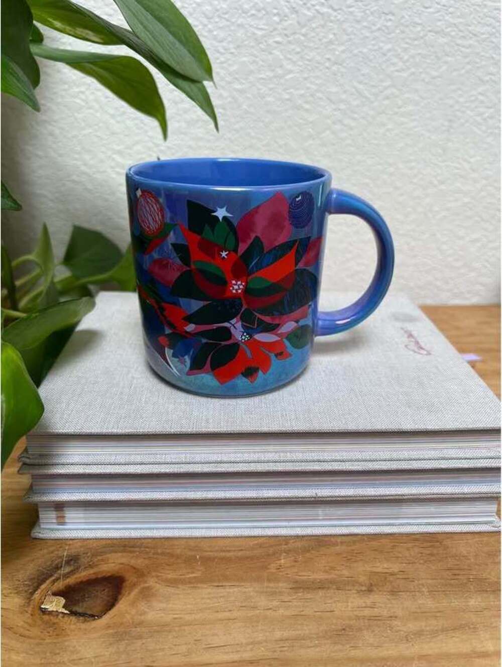 Starbucks Mug Lavender Irridescent Poinsettia Ceramic 14 oz Christmas 2023